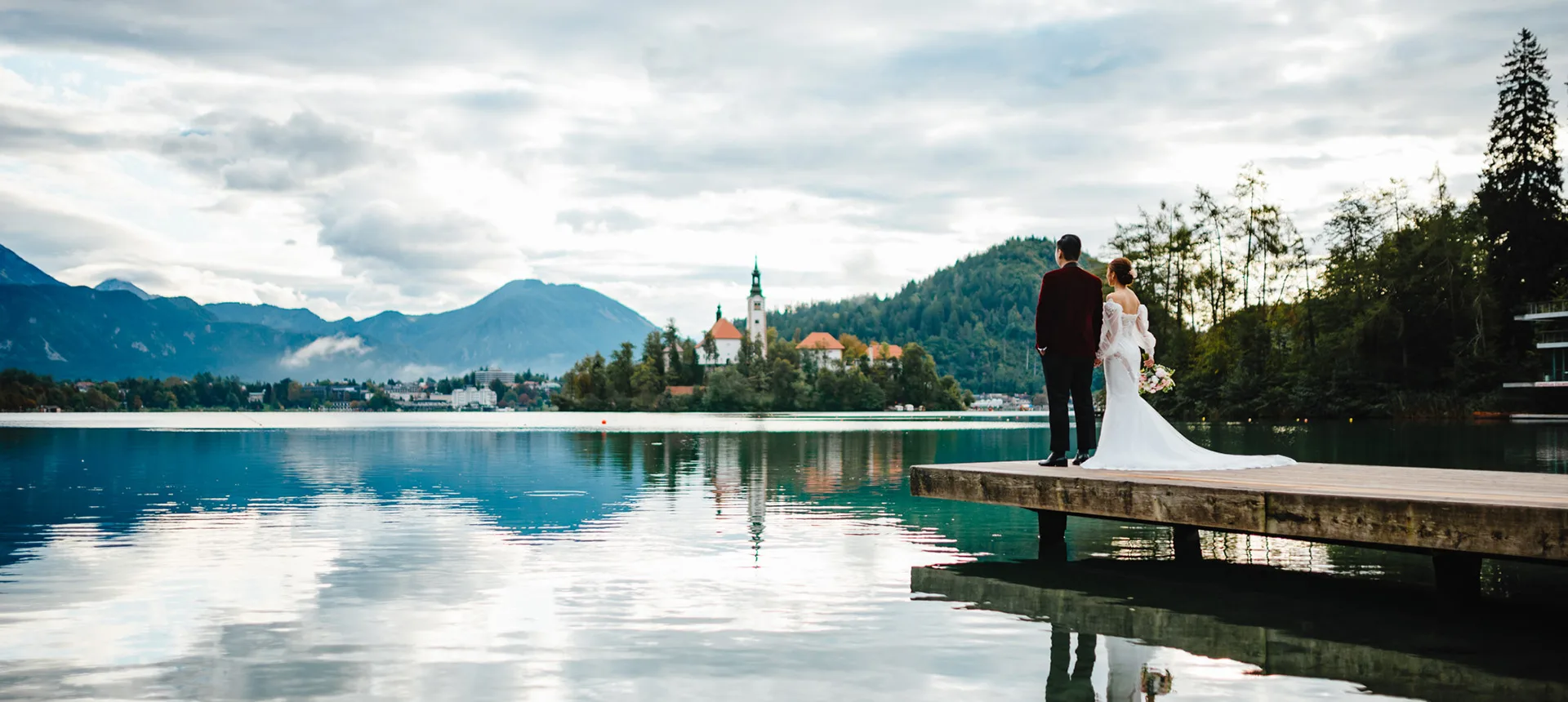 Wedding couple at Lake Bled, Slovenia